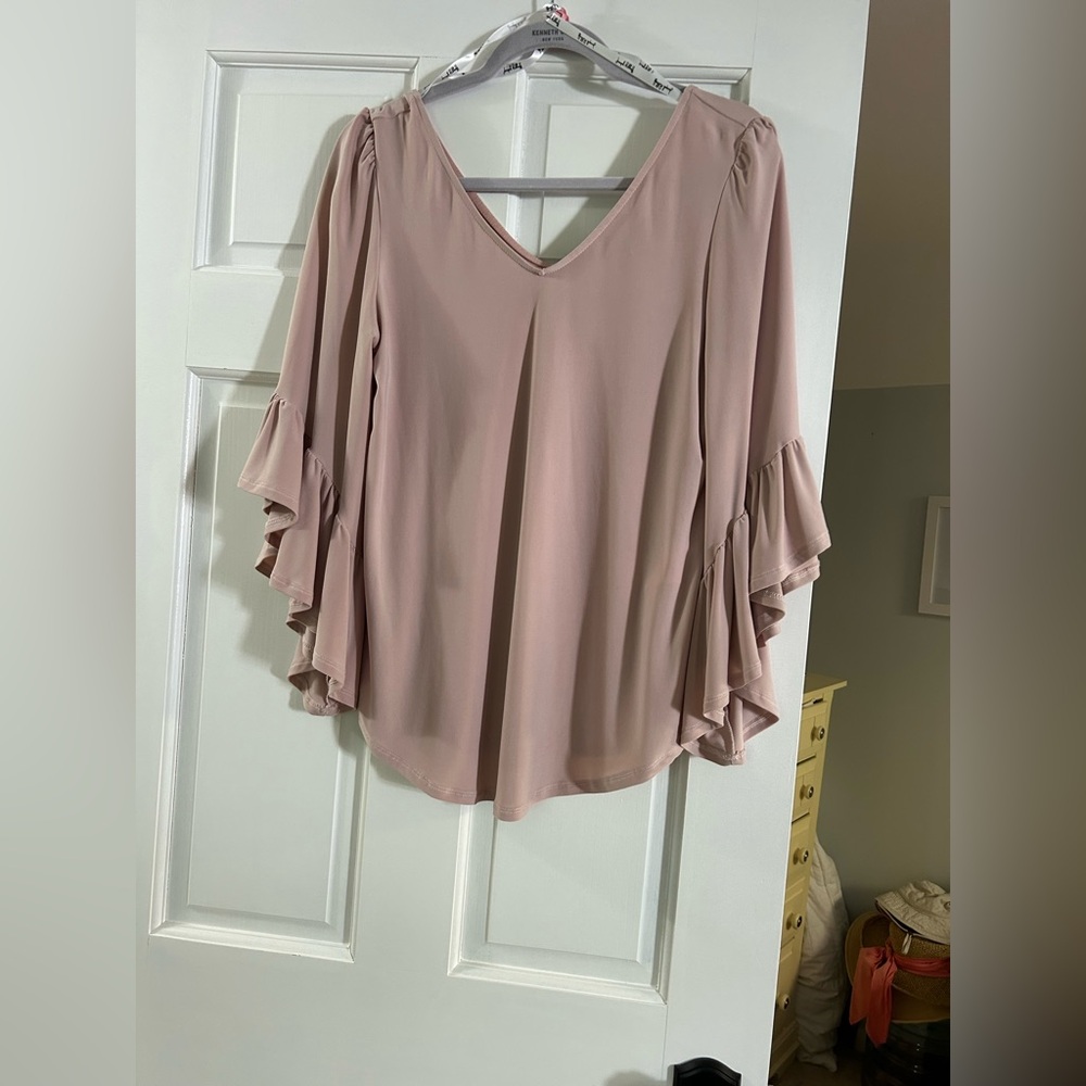 Joseph Ribkoff Pink Ruffled Flutter Sleeve Blouse
